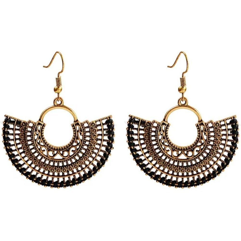 Fan Sector Shaped Braided Boho Dangle Statement Vintage Dainty Earring for Women